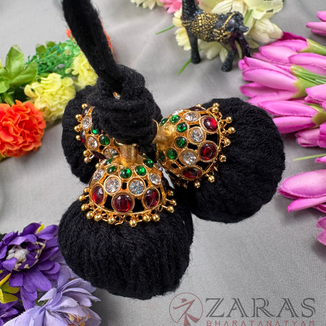 Bharatanatyam Dance Jewellery - Kemp Kunjalam 3 Line Thread Type image 1
