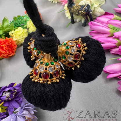 Bharatanatyam Dance Jewellery - Kemp Kunjalam 3 Line Thread Type image 1