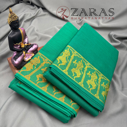 Bharatanatyam Dance Practice Saree - Cyan Green Gold Doll Border image 2