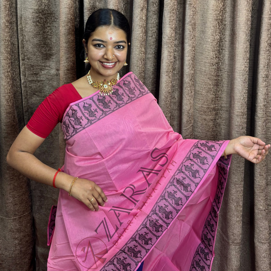 Bharatanatyam Dance Practice Saree - Baby Pink with Black Doll Border image 0