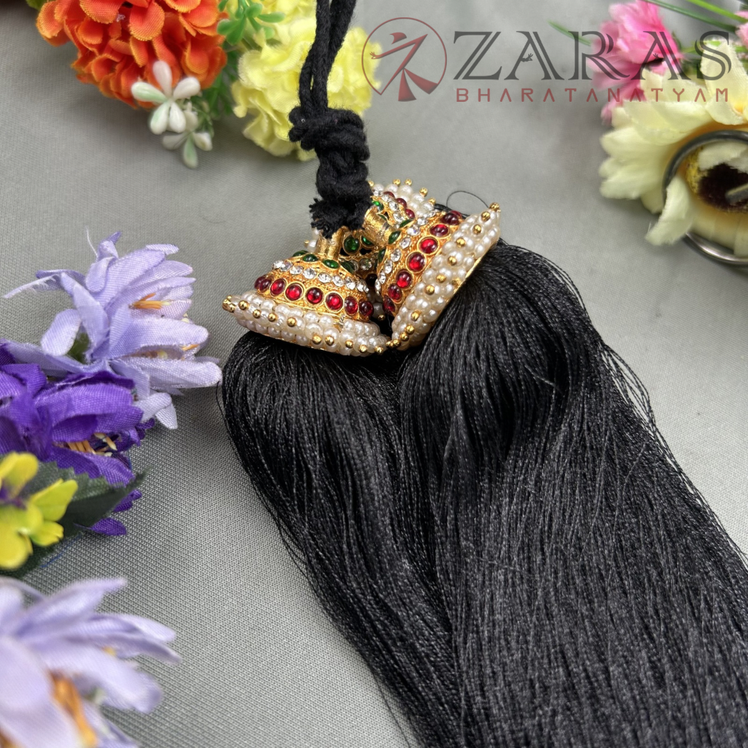 Bharatanatyam Dance Jewellery - Kemp Kunjalam 3 Line Hair Type image 2