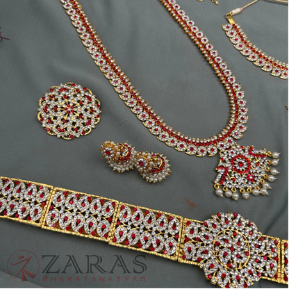 Bharatanatyam Dance Jewellery - Manga Full Set White Red Stone image 1
