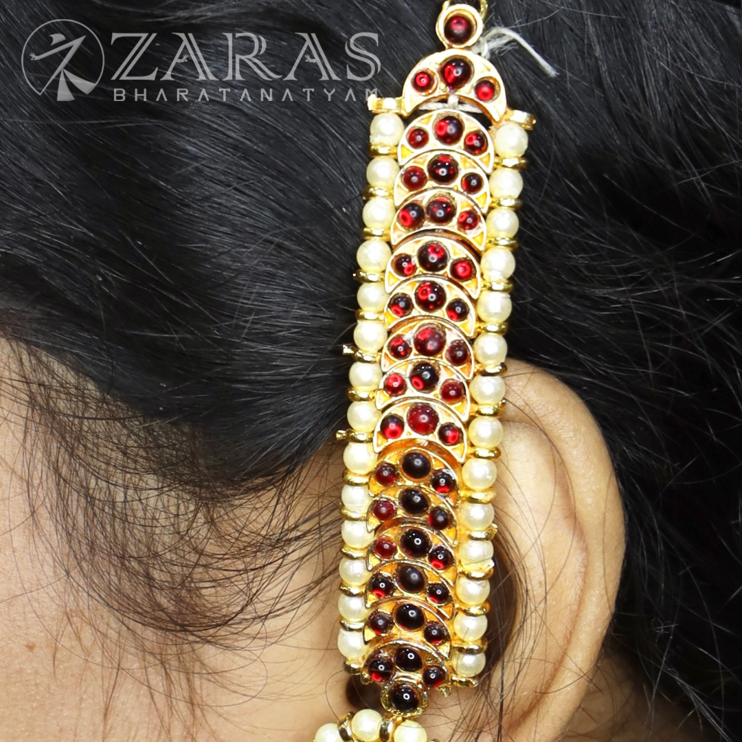 Bharatanatyam Dance Jewellery - Moon Design Red Kemp Maatal B image 0