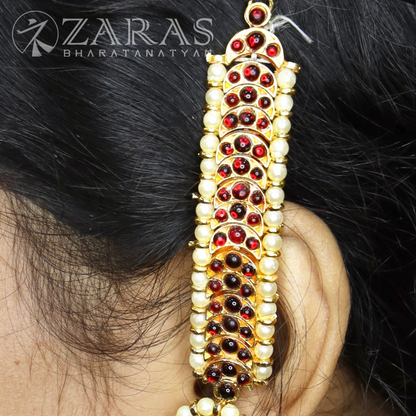 Bharatanatyam Dance Jewellery - Moon Design Red Kemp Maatal B image 0