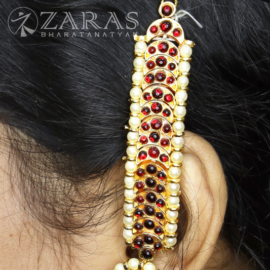 Bharatanatyam Dance Jewellery - Moon Design Red Kemp Maatal B image 0