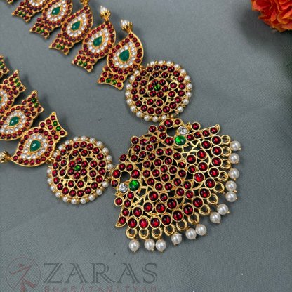 Bharatanatyam Dance Jewellery Haaram - Thilagam & Padak RG Kemp Maalai / Long Beads image 2