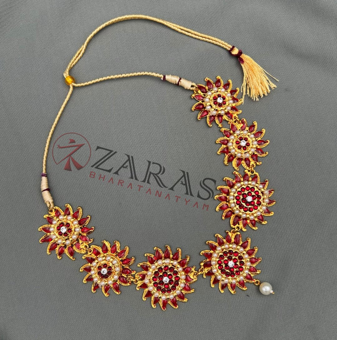 Bharatanatyam Dance Jewellery - Necklace Flower & Sun Red kemp CS image 1