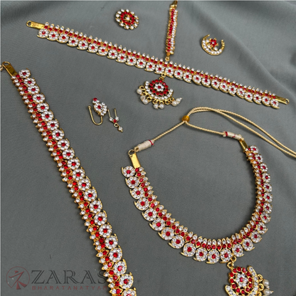 Bharatanatyam Dance Jewellery - Manga Full Set White Red Stone image 4