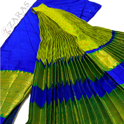 Bharatanatyam Dance Costume Readymade - Blue with Light Green Brocade image 1