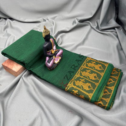 Bharatanatyam Dance Practice Saree - Dark Green Gold Doll Border image 1