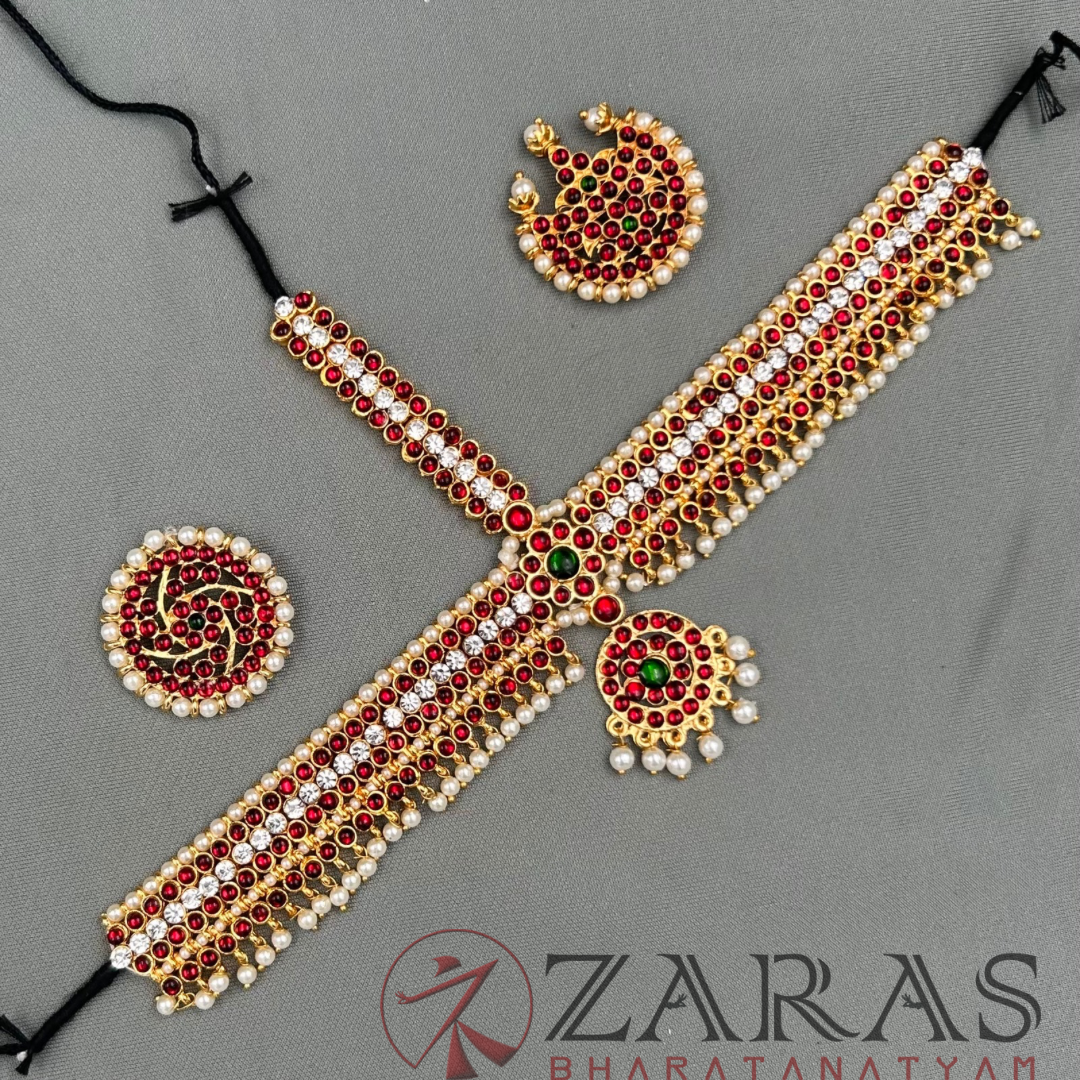 Bharatanatyam Dance Jewellery - Headset SOW & Round CS Red Green Kemp Be image 3