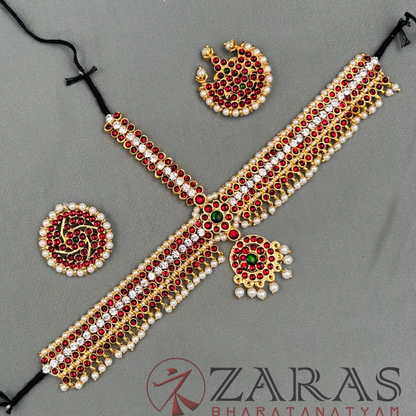 Bharatanatyam Dance Jewellery - Headset SOW & Round CS Red Green Kemp Be image 3