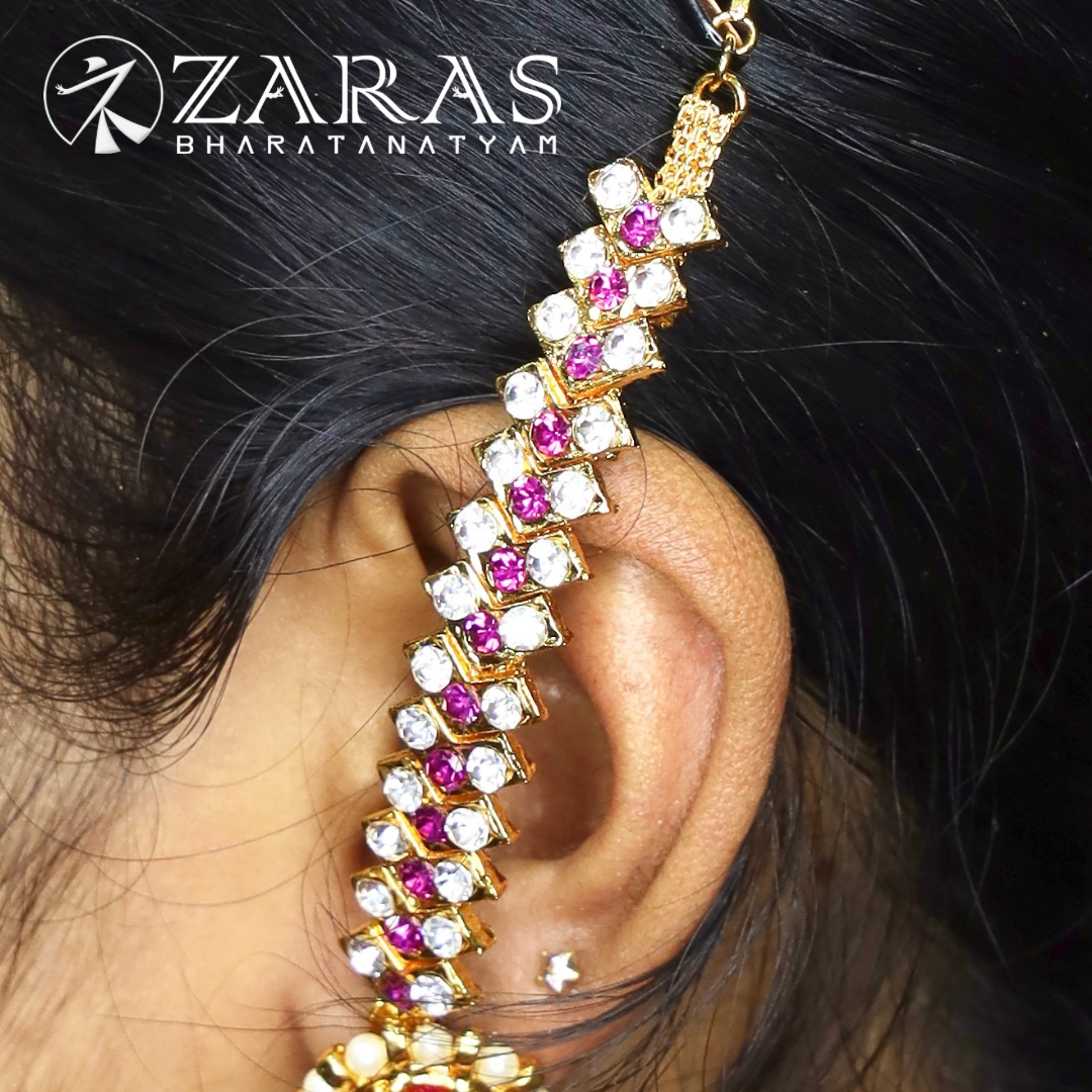 Bharatanatyam Dance Jewellery - Maatal White with Centre Pink Stone image 0