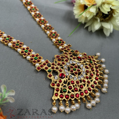 Bharatanatyam Dance Jewellery - Flower Pearls CS RG Kemp Haaram / Long Chain image 1