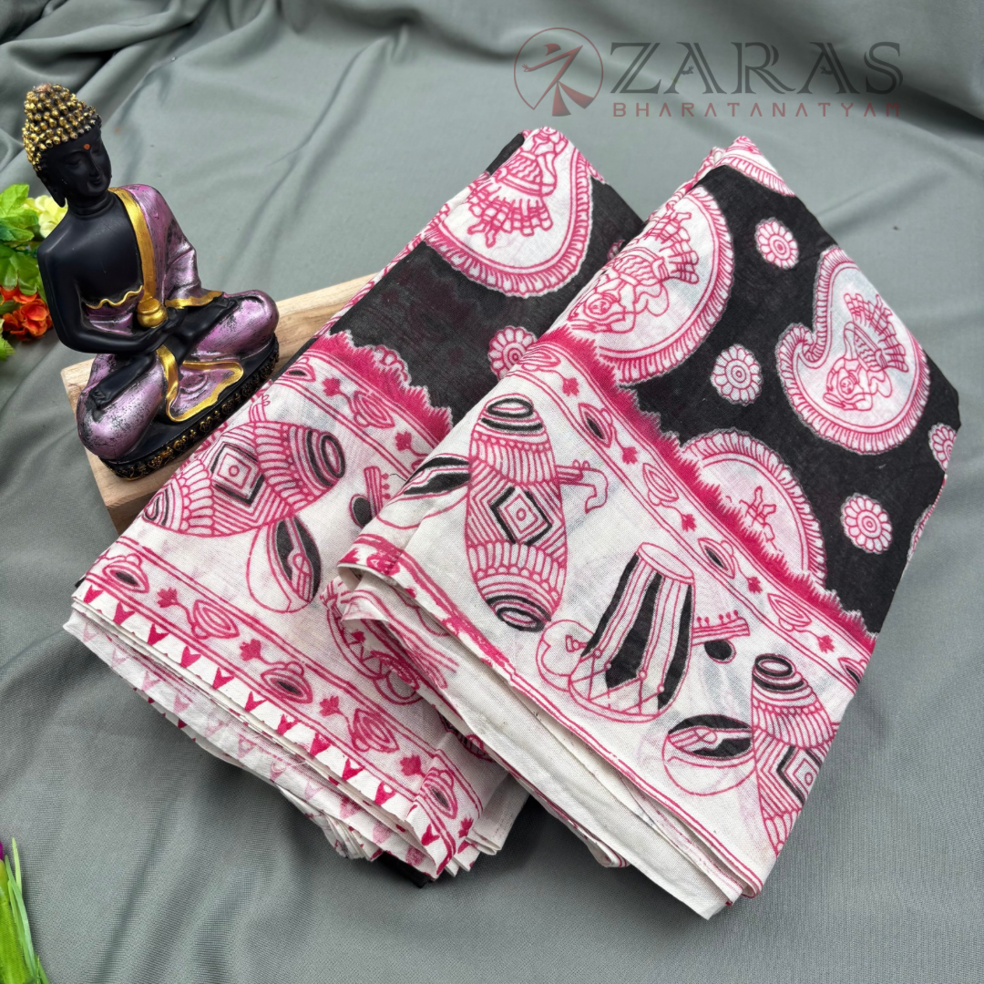 Bharatanatyam Dance Practice Saree - Black with White Kalamkari Saree image 1