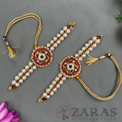 Bharatanatyam Dance Jewellery - Round 2 Line Beads RG Kemp Vangi / Baaju Bandh image 1