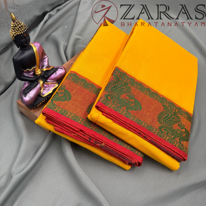 Bharatanatyam Dance Practice Saree - L Yellow Green Peacock Border image 2