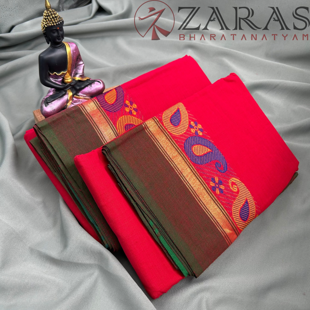 Bharatanatyam Dance Practice Saree - Red Green Manga Border image 2