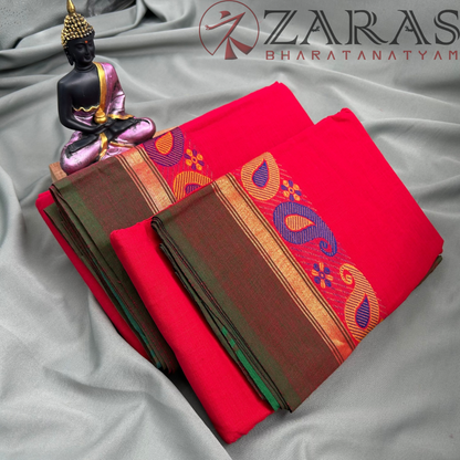 Bharatanatyam Dance Practice Saree - Red Green Manga Border image 2