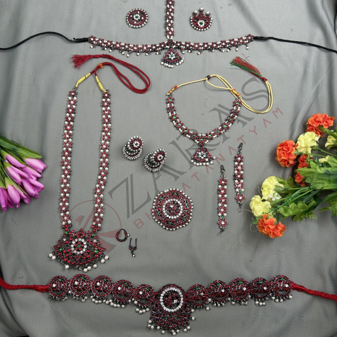 Bharatanatyam Dance Black Jewellery - Flower Full Set Kemp RGS image 0
