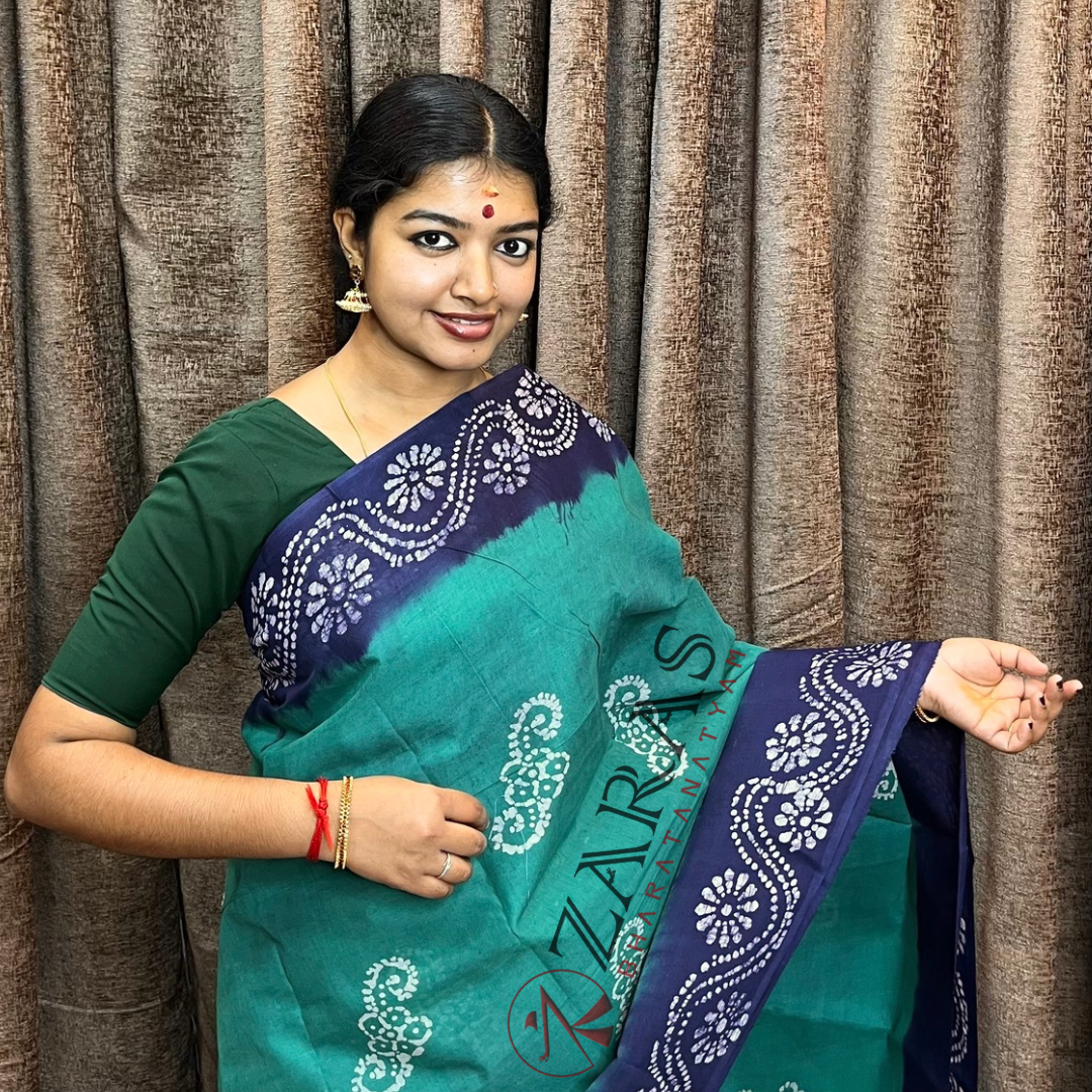 Bharatanatyam Dance Practice Saree - C Green with Blue Bandini Saree image 0