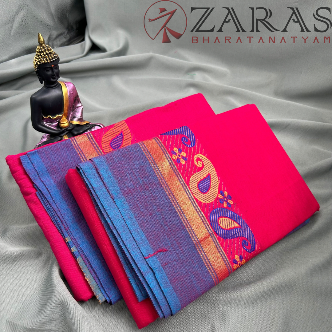 Bharatanatyam Dance Practice Saree - Pink Blue Manga Border image 2