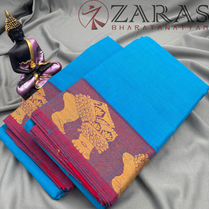 Bharatanatyam Dance Practice Saree - Light Blue Mustard Salangai Border image 2