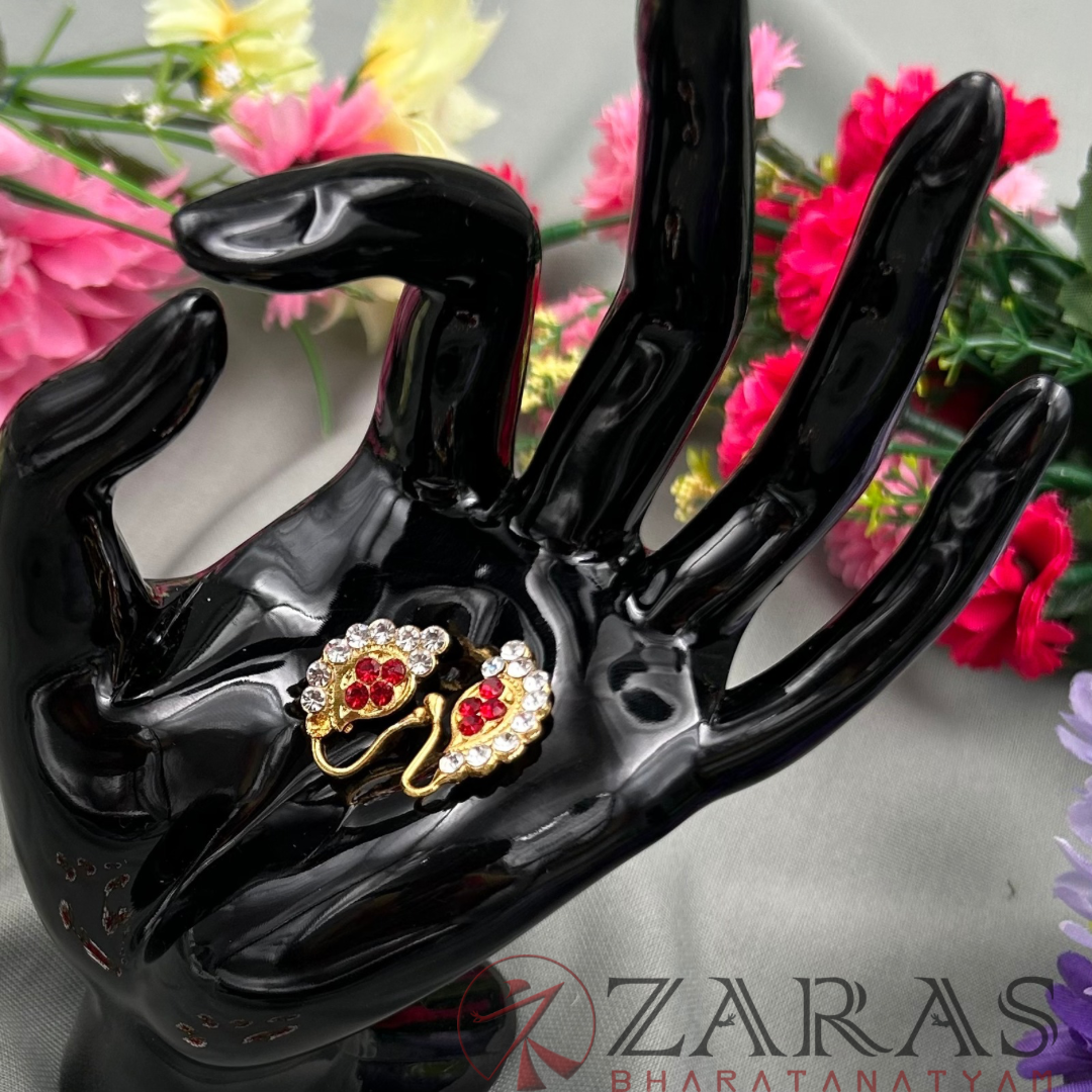 Bharatanatyam Dance Jewellery - Manga Nathu Red White Stone (Right & Left) image 0