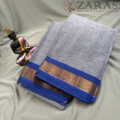 Bharatanatyam Dance Practice Saree - Grey Mix Blue Plain Border image 1