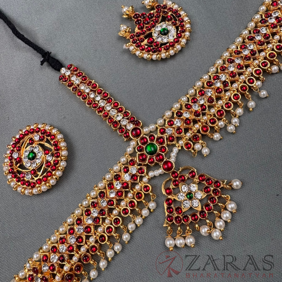 Bharatanatyam Dance Jewellery - Headset V & Leaf RG Kemp Beads CS image 0