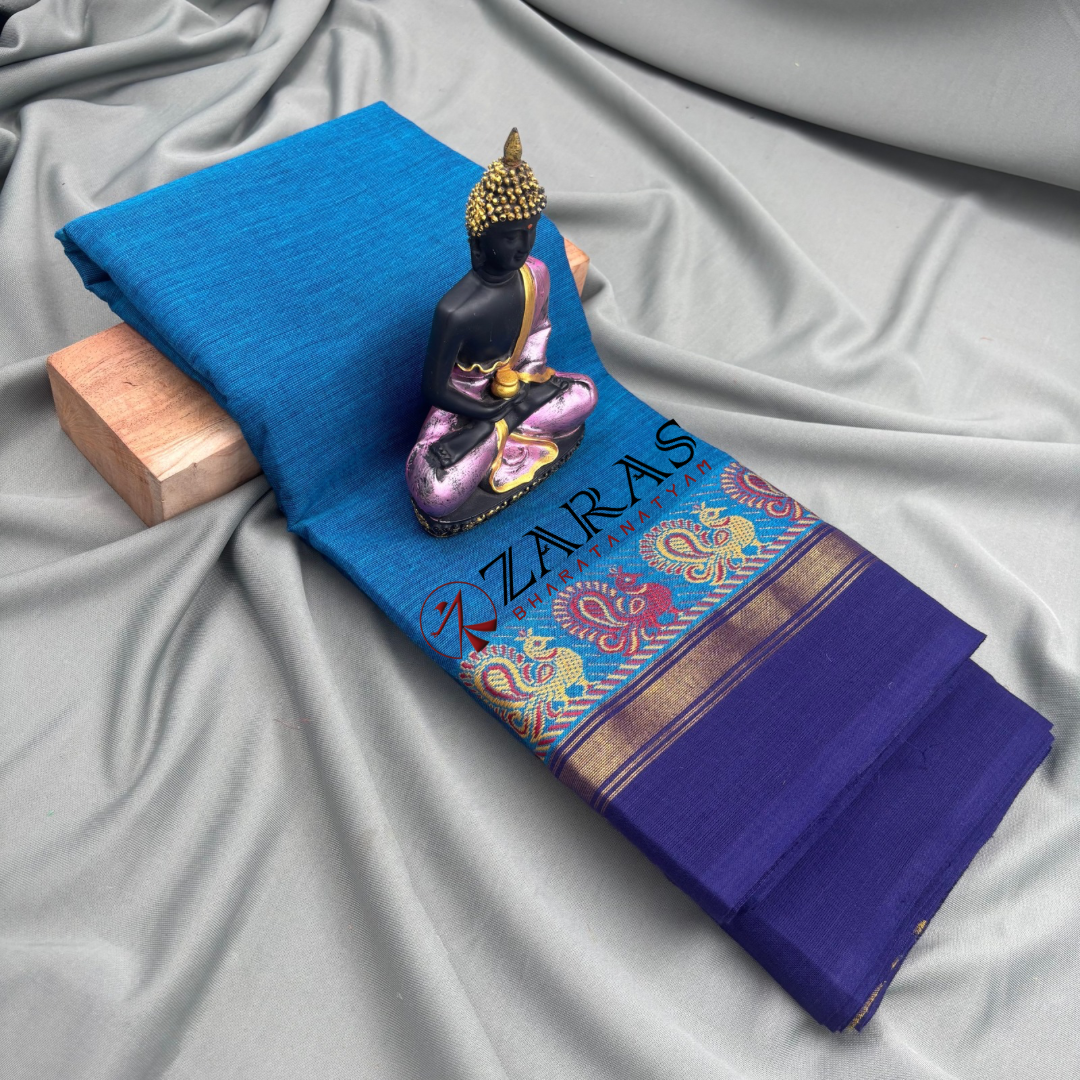Dance Practice Saree - Blue with BL Small Peacock Border image 0