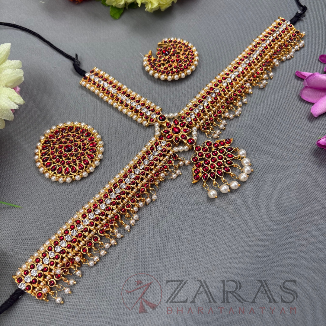 Bharatanatyam Dance Jewellery - Headset S Leaf RG Kemp Beads CS image 1