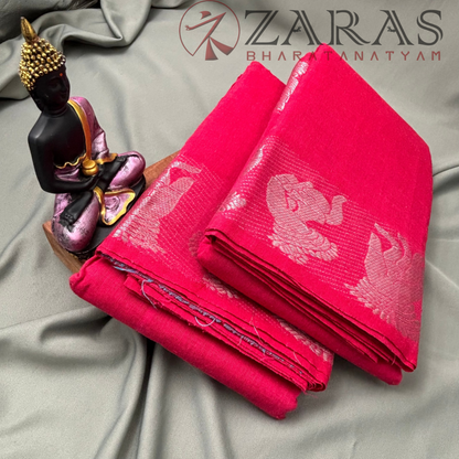 Bharatanatyam Dance Practice Saree - Pink with Silver Mudhra Border image 2