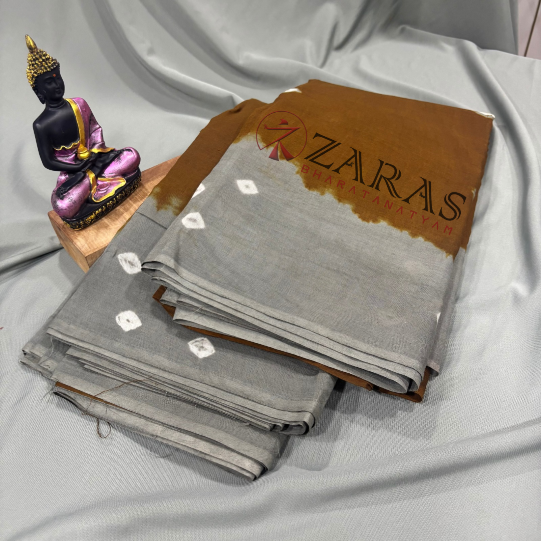 Bharatanatyam Dance Practice Saree - L Brown with Grey Bandhini Saree image 2