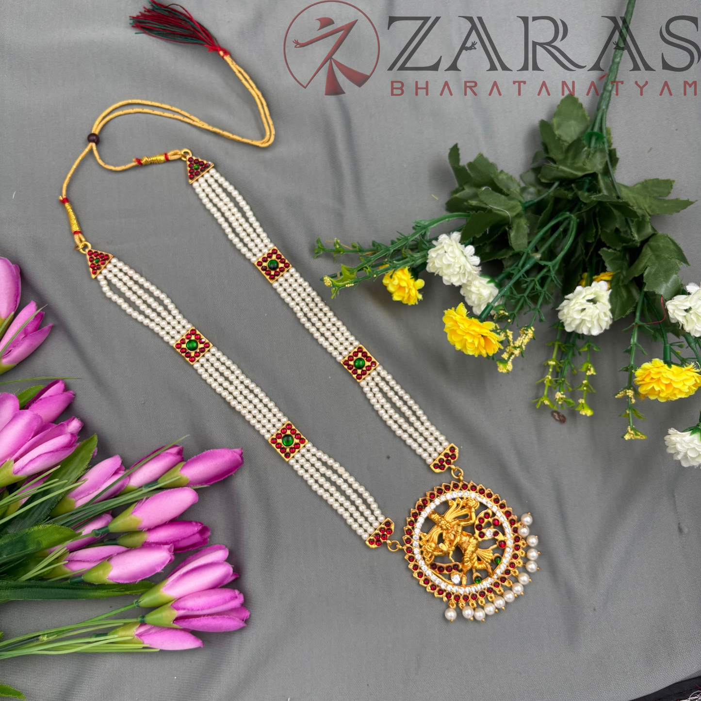 Bharatanatyam Dance Jewellery - Haaram 4 Line Beads & Nadaraj RG Kemp CS image 2