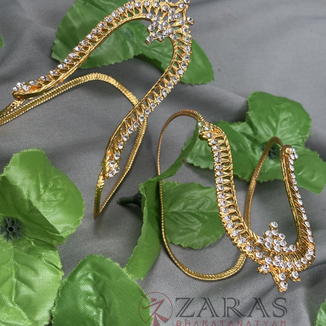 Bharatanatyam Dance Jewellery - Gold White Stone Vangi / Baaju Bandh image 1