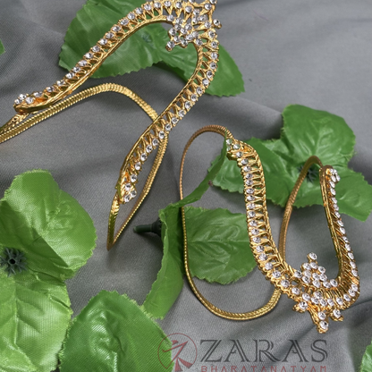 Bharatanatyam Dance Jewellery - Gold White Stone Vangi / Baaju Bandh image 1
