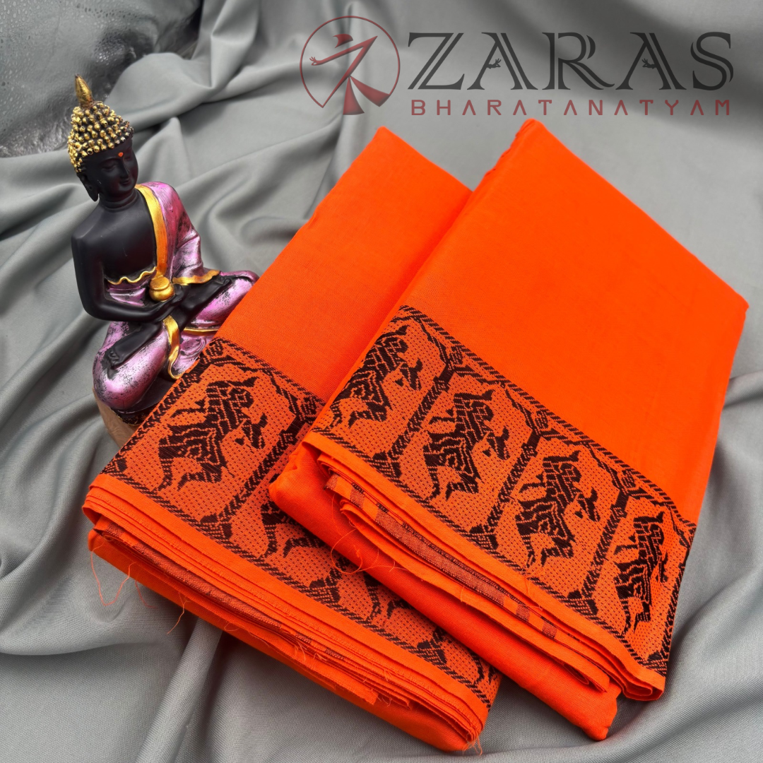 Bharatanatyam Dance Practice Saree - Orange with Black Doll Border image 1