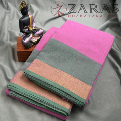 Bharatanatyam Dance Practice Saree - L Pink with Green Plain Border image 1