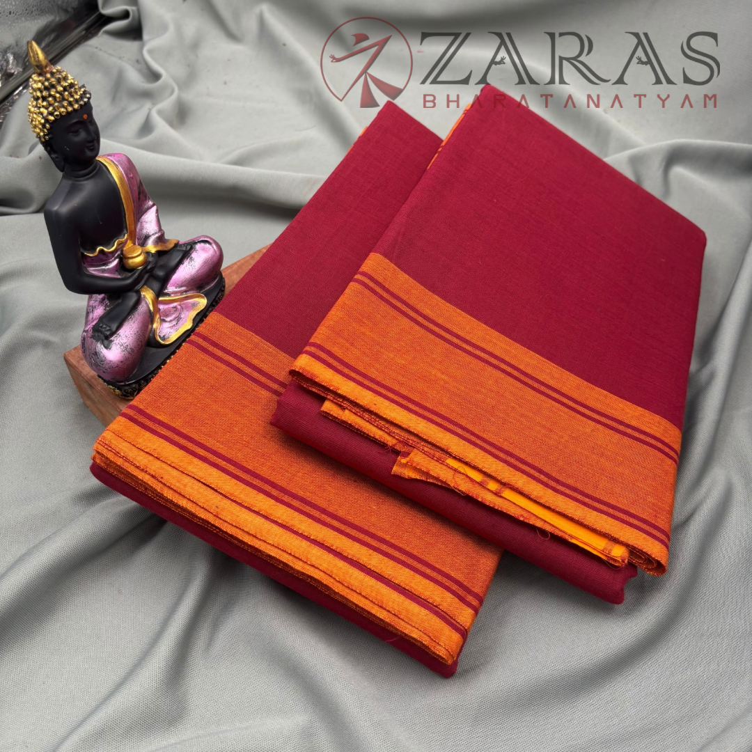 Bharatanatyam Dance Practice Saree - Maroon With Mus Orange Plain Border image 2