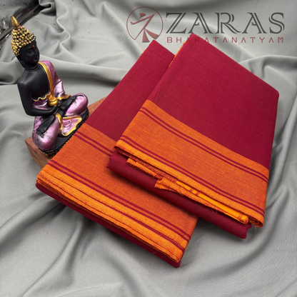 Bharatanatyam Dance Practice Saree - Maroon With Mus Orange Plain Border image 2
