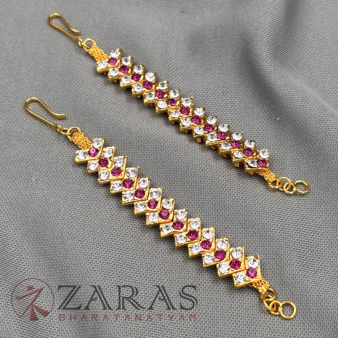 Bharatanatyam Dance Jewellery - Maatal White with Centre Pink Stone image 3