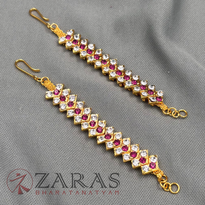 Bharatanatyam Dance Jewellery - Maatal White with Centre Pink Stone image 3