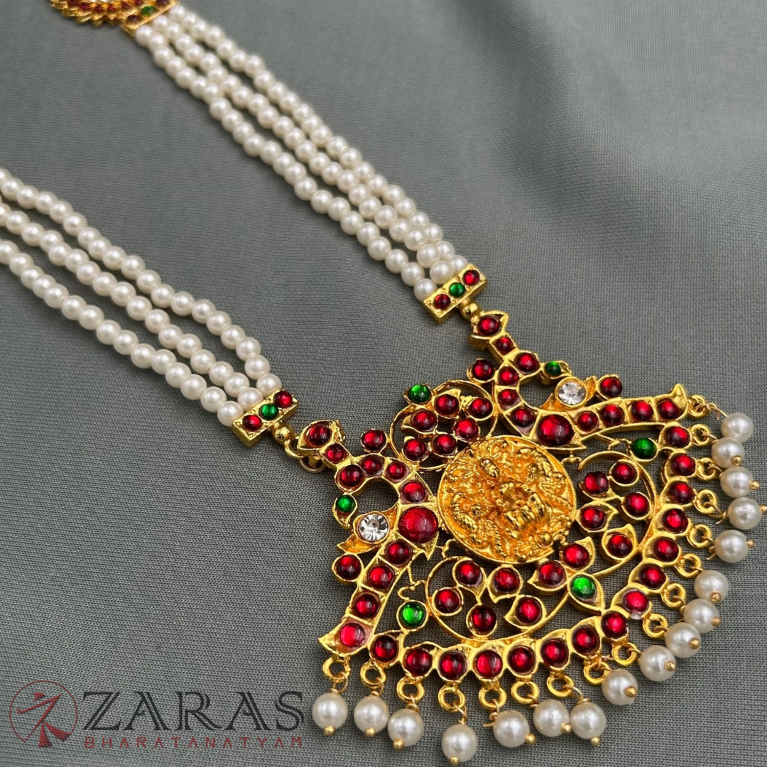 Bharatanatyam Dance Jewellery - 3 Line Beads Lakshmi Pea RG Kemp (Muthu Maalai) image 3