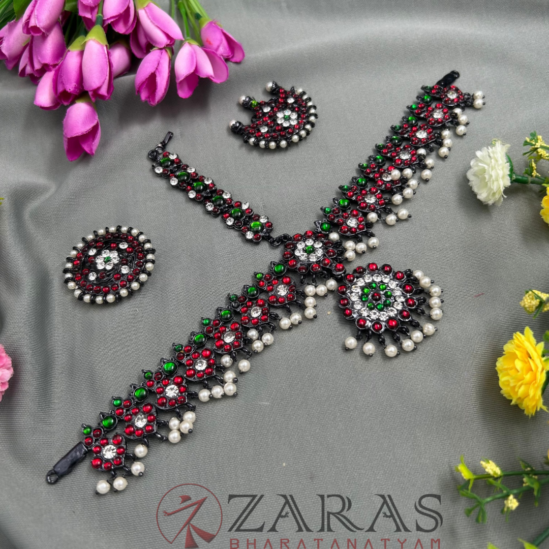 Bharatanatyam Dance Jewellery Black - Headset Leaf & Flower RG Kemp CS image 1