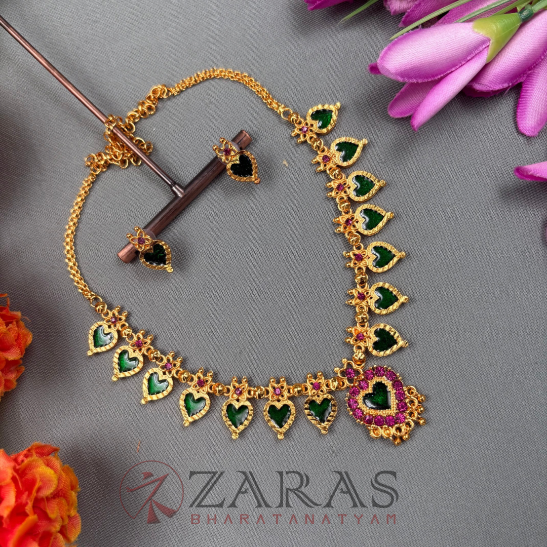 Bharatanatyam Dance Jewellery Necklace - V Enamal with Kammal image 2