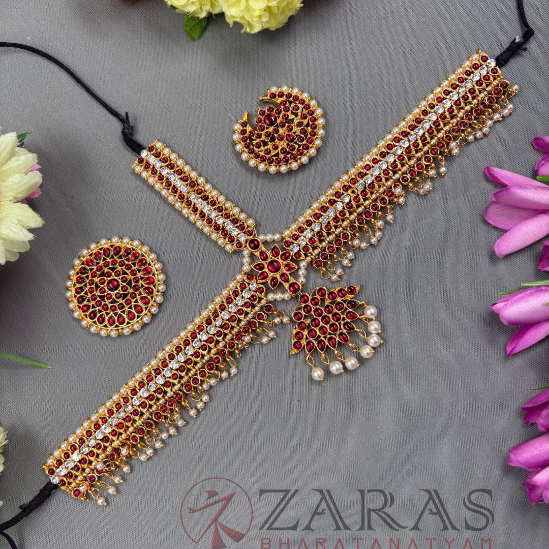 Bharatanatyam Dance Jewellery - Headset S Leaf RG Kemp Beads CS image 0