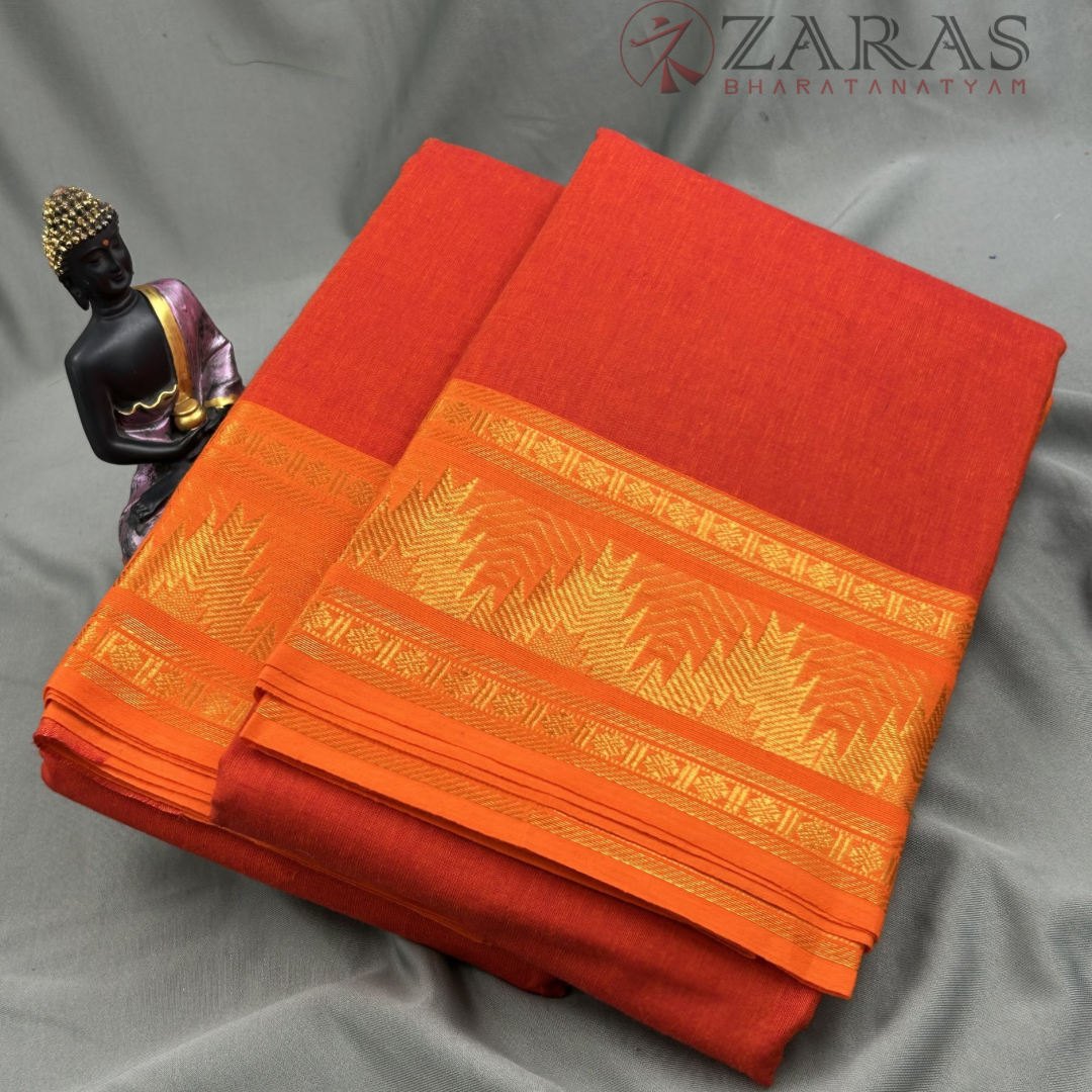 Bharatanatyam Dance Practice Saree - D Orange with L Orange Temple Border (6 mtr) image 1