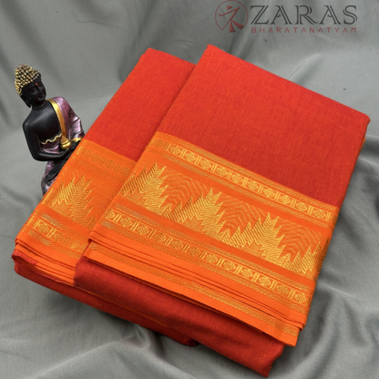 Bharatanatyam Dance Practice Saree - D Orange with L Orange Temple Border (6 mtr) image 1