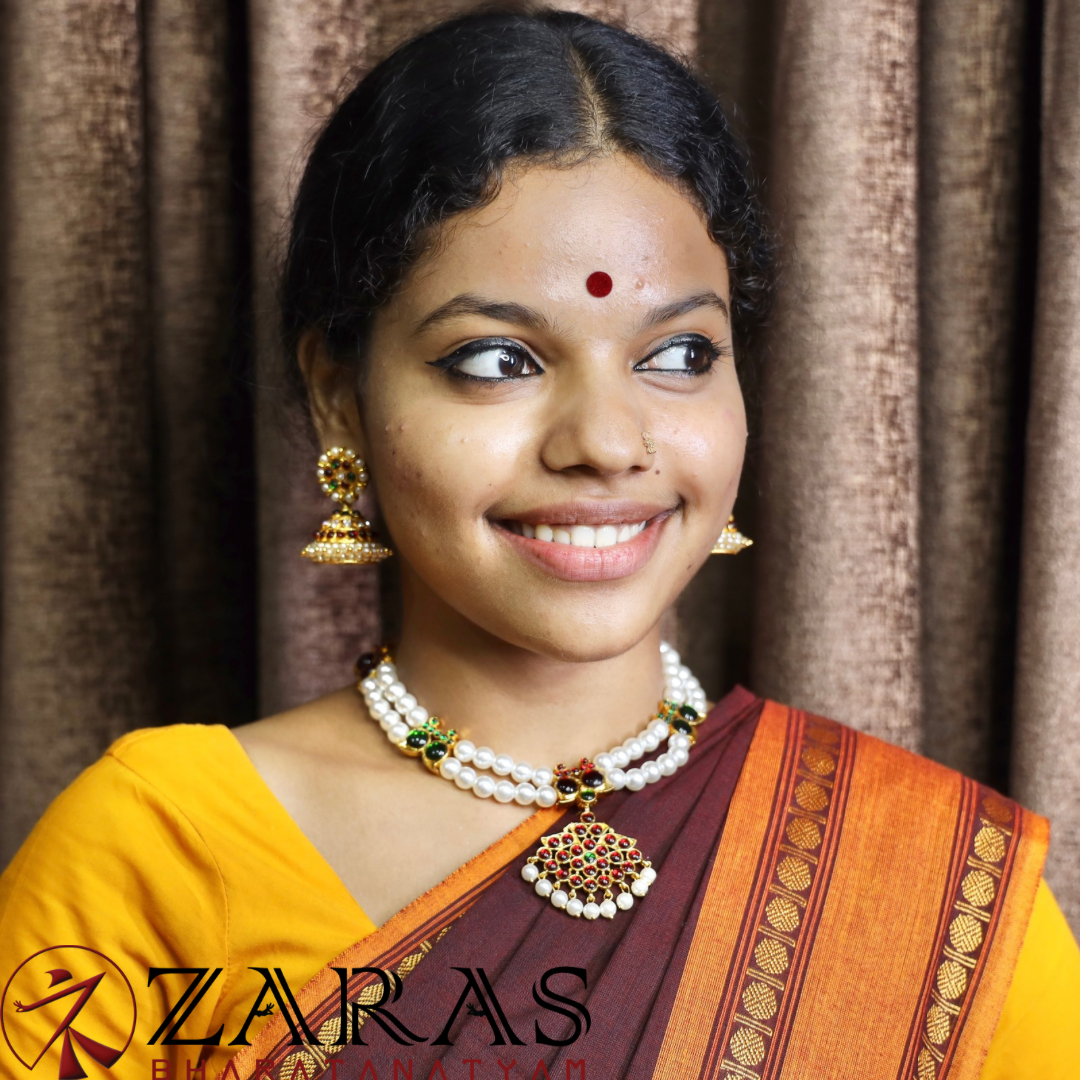 Bharatanatyam Dance Jewellery - Necklace Do Manga Design Kemp with Pearls image 1